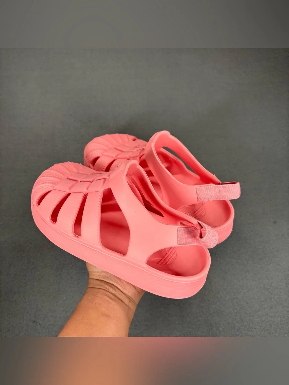 Adidas Kids' Superstar Sandals in the Semi Pink Spark colorway Size 2Y